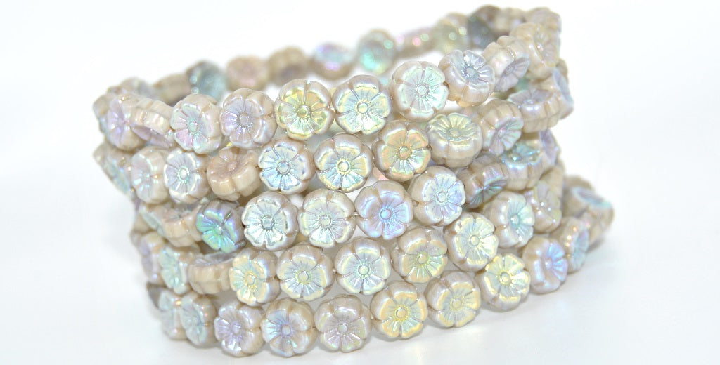 Hawaii Flower Pressed Glass Beads, 13060 Ab 2Xside (13060-AB-2XSIDE), Glass, Czech Republic