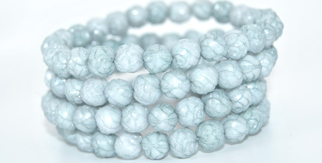 Round Rose Pressed Glass Beads, White 14458 (02010-14458), Glass, Czech Republic