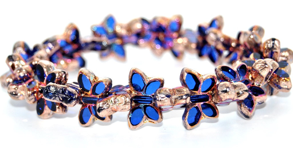 Table Cut Butterfly Beads, Transparent Blue Rose Gold Capri 2X (30080-27101-2X), Glass, Czech Republic
