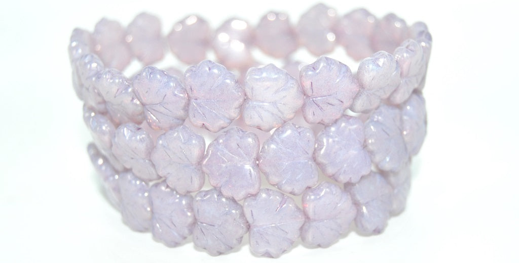 Grape Leaf Pressed Beads, Opal White Luster Lila (01000-14494), Glass, Czech Republic