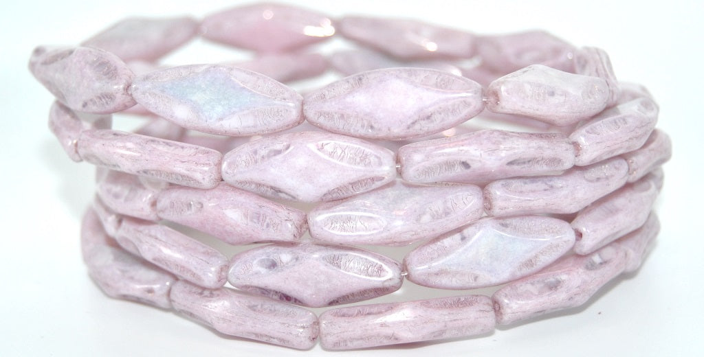 6-Petal Flower Pressed Glass Beads, White Luster Lila (02010-14494), Glass, Czech Republic