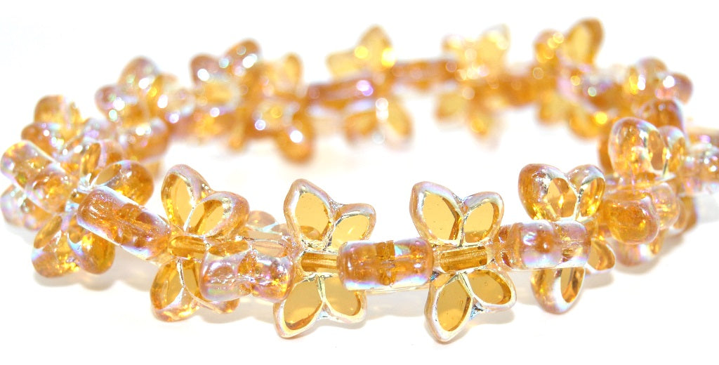 Table Cut Butterfly Beads, Transparent Orange Ab 2Xside (10040-AB-2XSIDE), Glass, Czech Republic
