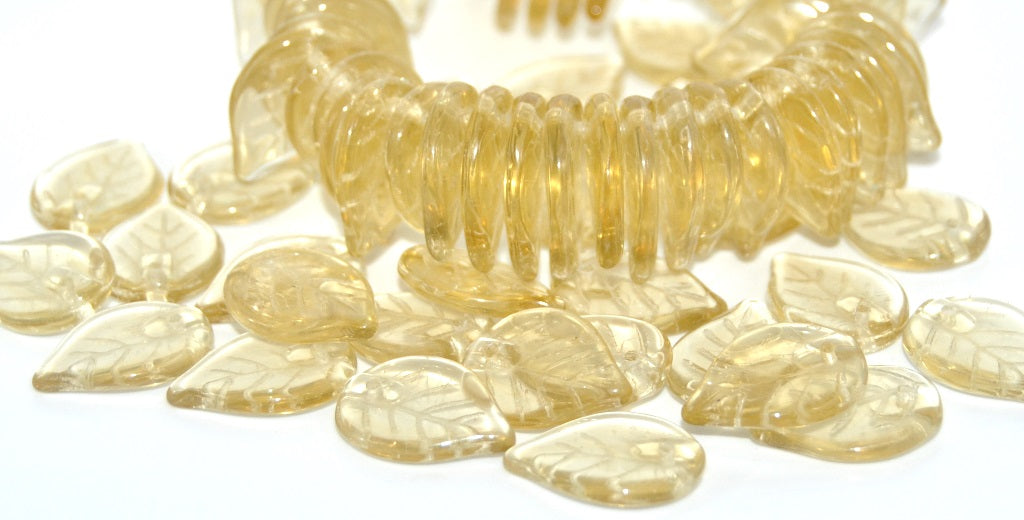Leaf Pressed Glass Beads,Transparent Light Topaz Yellow (10020B), Glass, Czech Republic