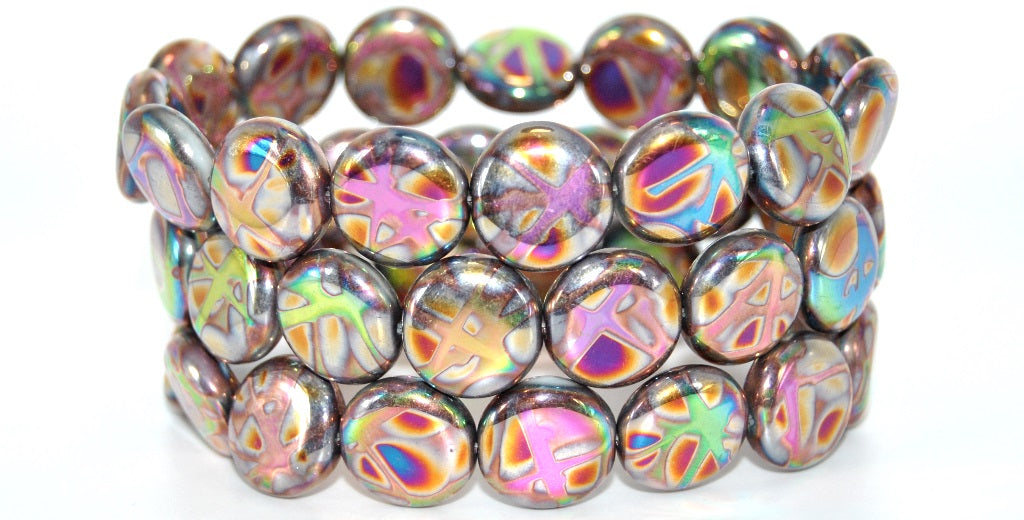 Flat Round Coin Pressed Glass Beads,White K1117 (02010-K1117), Glass, Czech Republic