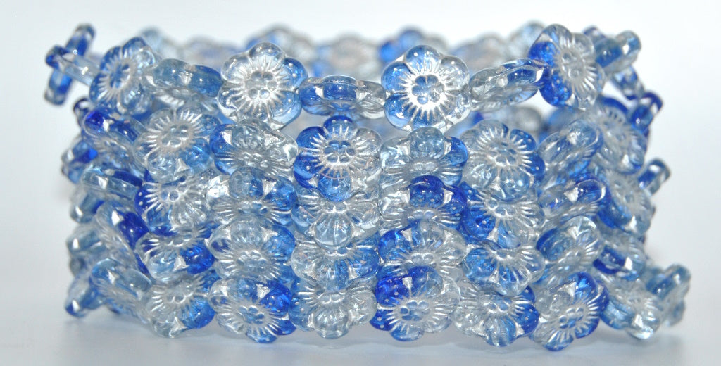 Flower Pressed Glass Beads,Transparent Blue Silver Lined (3001006-54201), Glass, Czech Republic