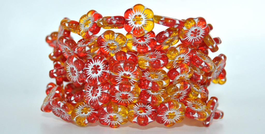 Flower Pressed Glass Beads,90068002 Silver Lined (90068002-54201), Glass, Czech Republic