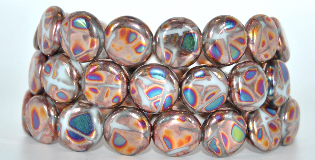 Flat Round Coin Pressed Glass Beads,White K1101 (02010-K1101), Glass, Czech Republic