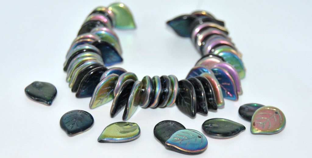 Leaf Pressed Glass Beads,Pale Blue Vitrail (30310-VITRAIL), Glass, Czech Republic