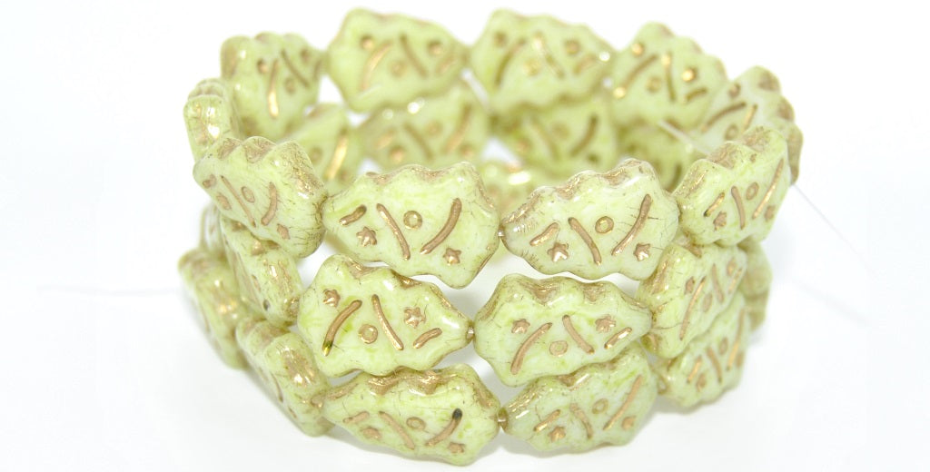 Christmas Tree Decorated Pressed Glass Beads,White 34310 Gold Lined (02010-34310-54202), Glass, Czech Republic