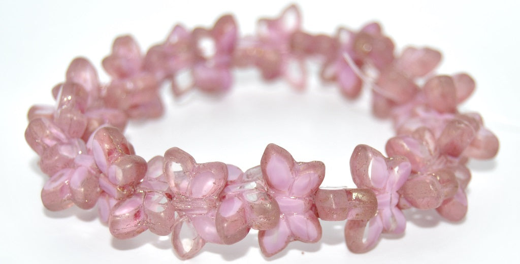 Table Cut Butterfly Beads,Opaque Pink 14495Fm (76028-14495FM), Glass, Czech Republic