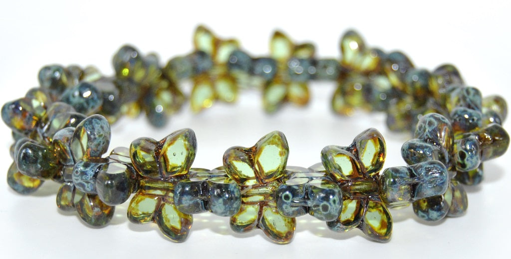Table Cut Butterfly Beads,Transparent Green Travertin (50200-86800), Glass, Czech Republic