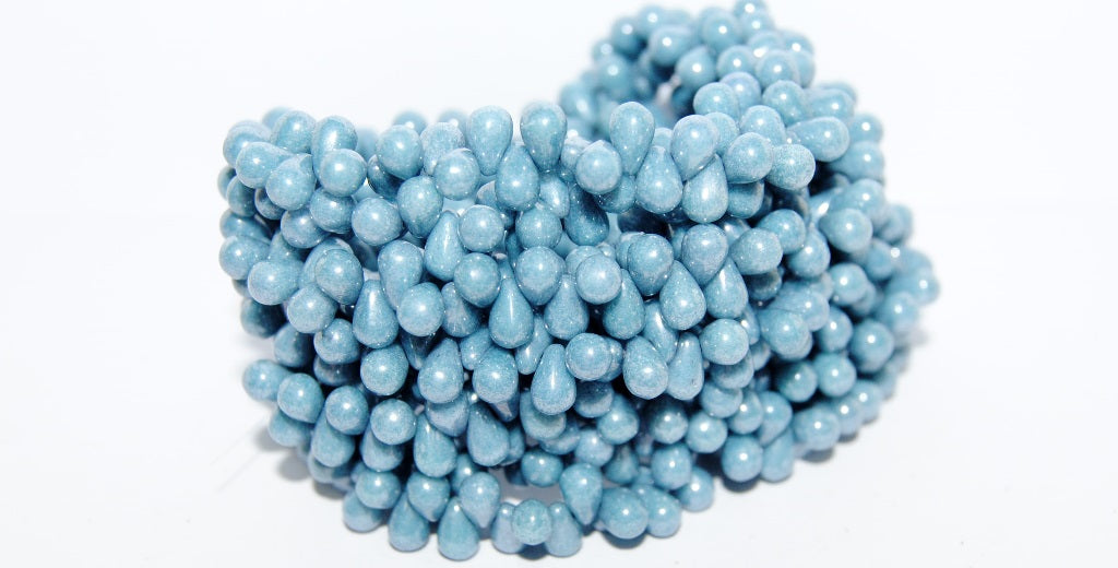 Pressed Beads, Chalk White Luster Blue Full Coated (03000-14464), Glass, Czech Republic