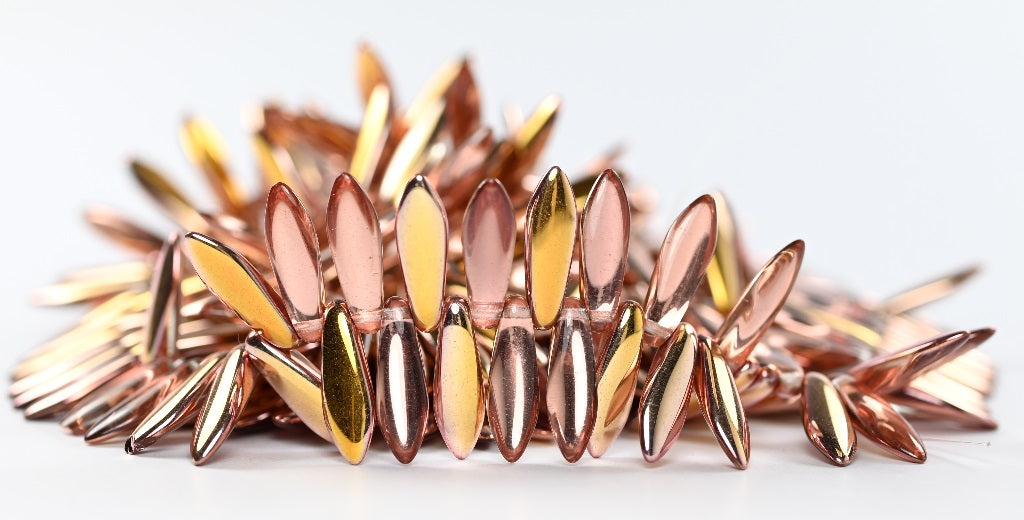 Dagger Pressed Glass Beads Crystal Rose Gold Capri (00030-27101), Glass, Czech Republic