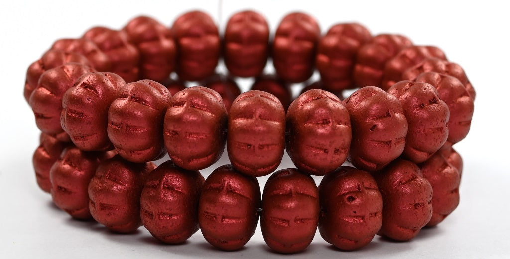Round Pumpkin Pressed Beads Lava Red (01890), Glass, Czech Republic