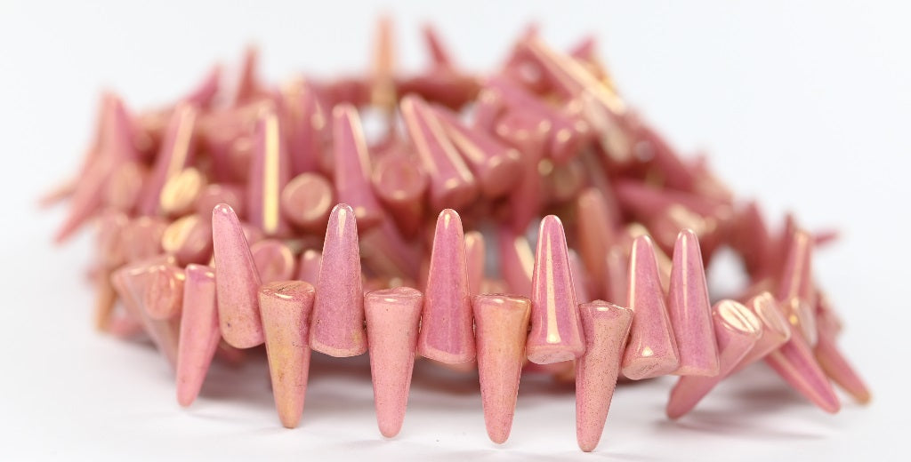 Spike Thorn Beads White Luster Red Full Coated (02010-14495), Glass, Czech Republic