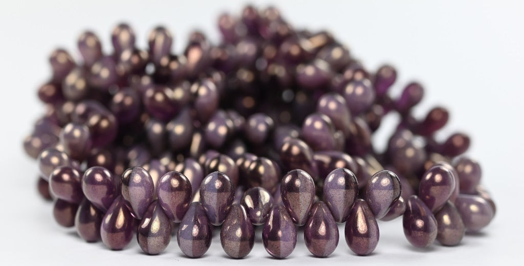 Teardrop Pears Pressed Beads 24010200 Luster Lila (24010200-14494), Glass, Czech Republic