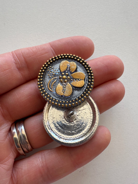 1 pcs Hand Painted Glass Button with ornament, size 12 (27 mm), Czech Republic OUTLET