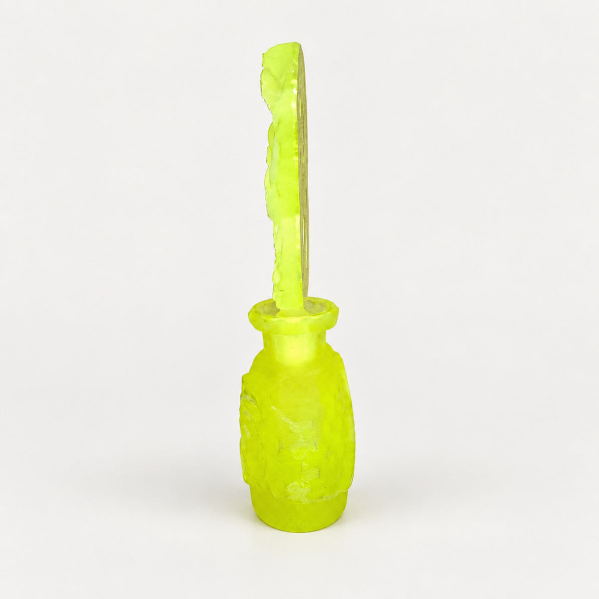 Vintage Uranium Glass Tableware (Glow under UV, No hot water) - Bottle with Angel Lid, Glass, Czech Republic