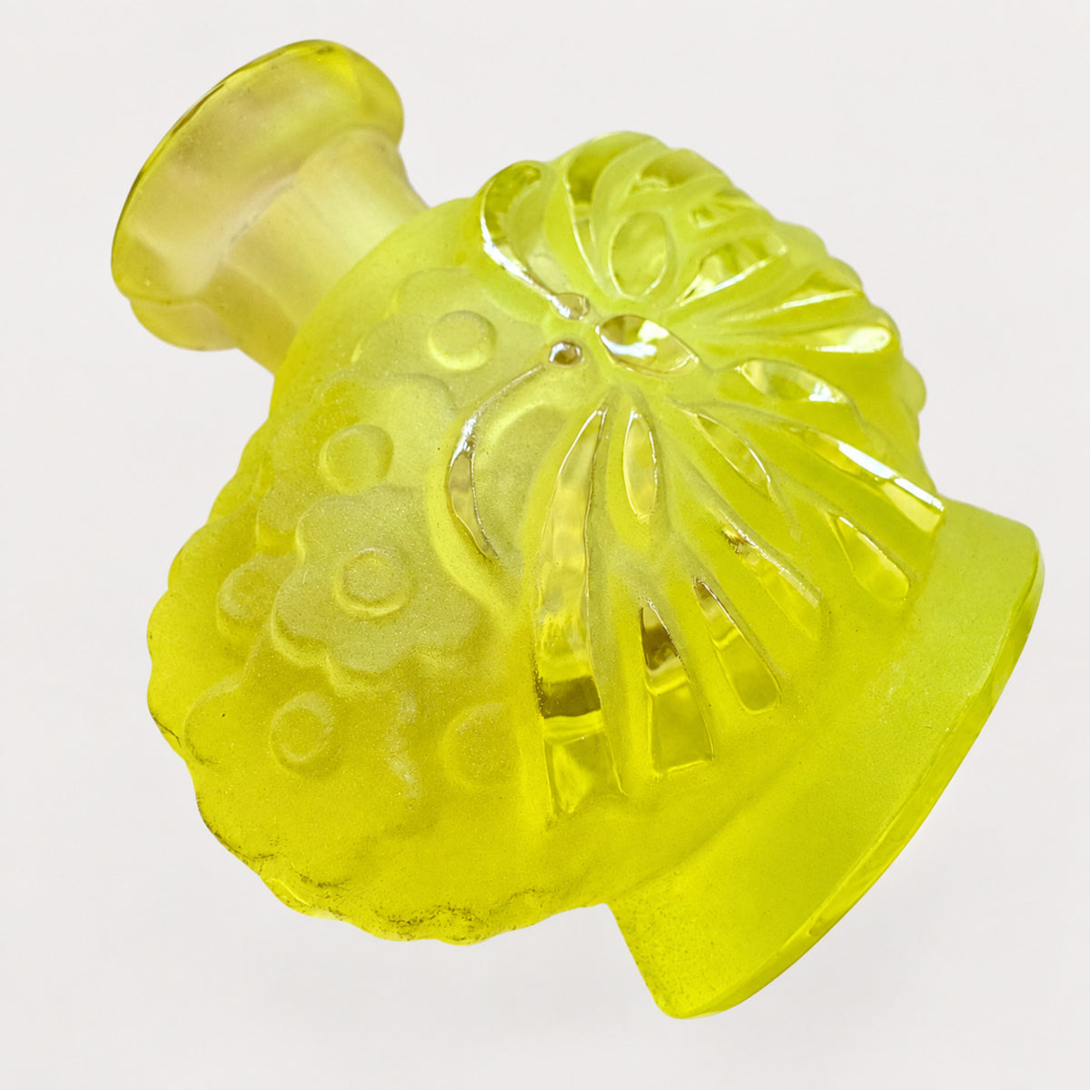 Vintage Uranium Glass Tableware (Glow under UV, No hot water) - Bottle with Angel Lid, Glass, Czech Republic