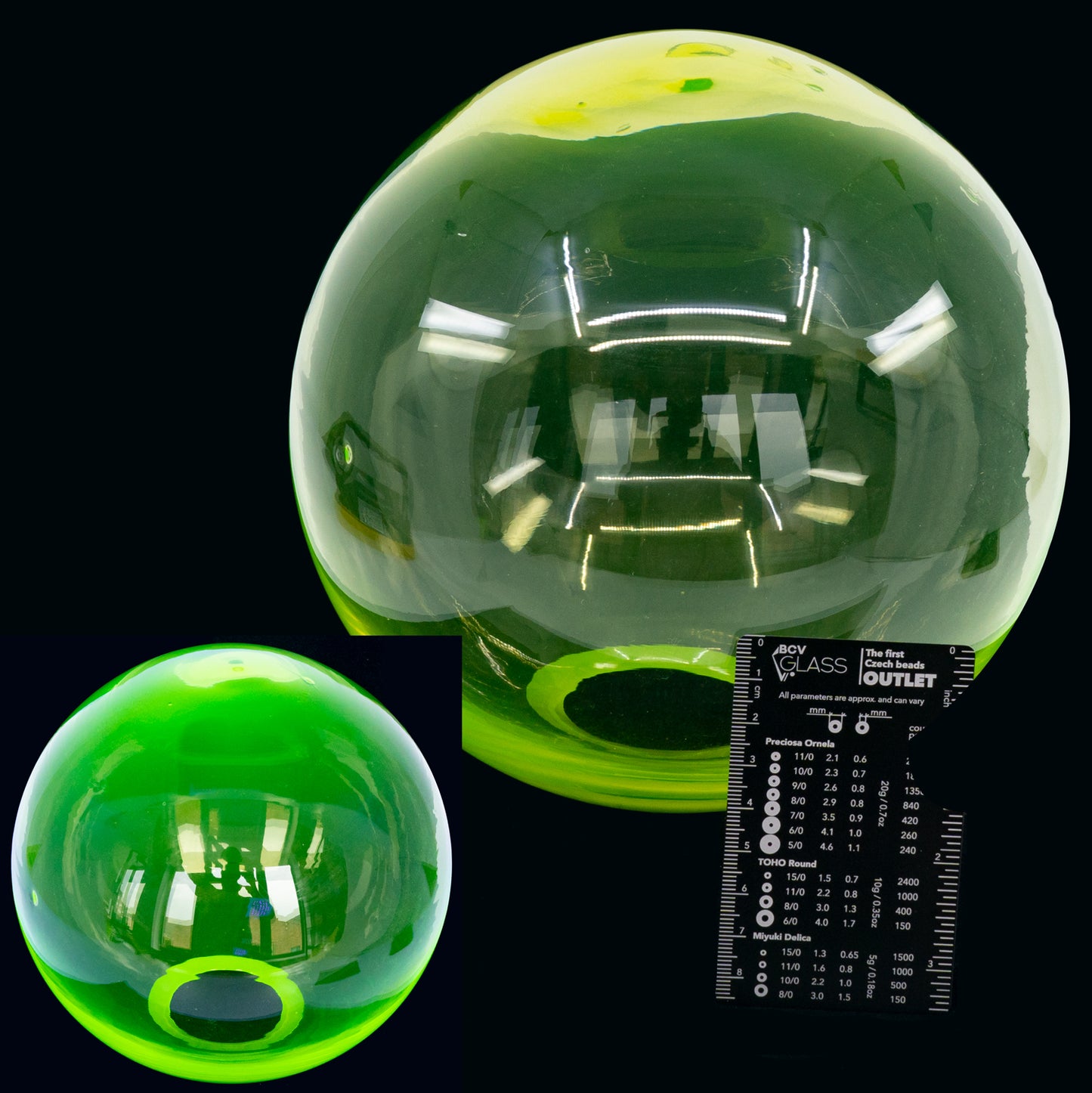Uranium Glass Tableware (Glow under UV) - 20 cm Bubble Sphere (the last pieces), Czech Republic OUTLET