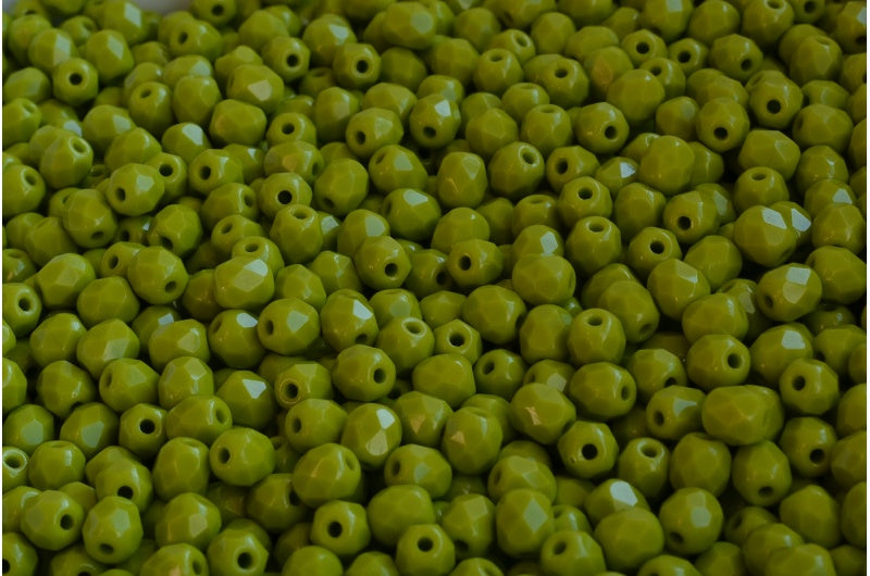 Faceted Round Fire Polished Beads, Green (53420), Glass, Czech Republic