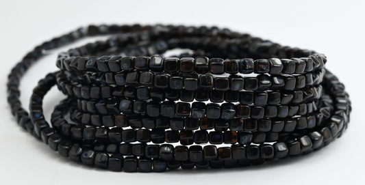 Cube Pressed Glass Beads, Mixed Colors Black (44-MIX-BLACK), Glass, Czech Republic ~ STRANDED