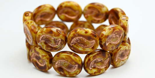 Oval With Tilda Pressed Glass Beads, White Travertin Copper Lined (02010-86-54200), Glass, Czech Republic ~ STRANDED