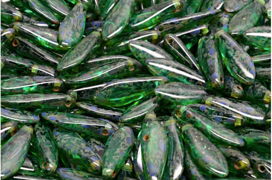 ダガービーズ、透明グリーンエメラルドトラバーチン（50720-86800）、ガラス、チェコ共和国