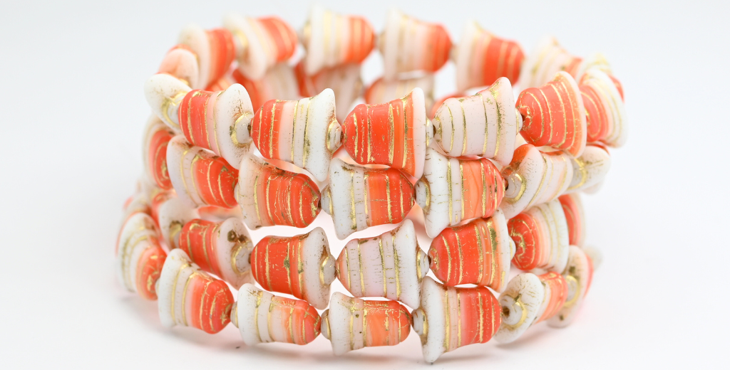 Flat Bell Beads, Deep Orange  Gold Lined (1413-931402010-54202), Glass, Czech Republic ~ STRANDED