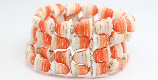 Flat Bell Beads, Deep Orange  Gold Lined (1413-931402010-54202), Glass, Czech Republic ~ STRANDED