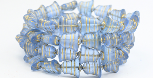 Flat Bell Beads, Transparent Blue 54202M (1413-30020-54202M), Glass, Czech Republic ~ STRANDED