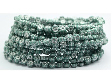 OUTLET 10 grams Hawaiian Flower Beads, 6 x 6 mm, Opaque Green Silver Lined (53130-54201), Glass, Czech Republic