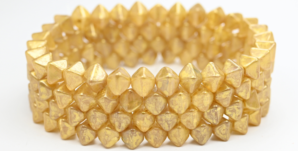 Flattened Bicone Pressed Beads, Lt Purple Gold Splash (8-LT-PURPLE-86720), Glass, Czech Republic ~ STRANDED