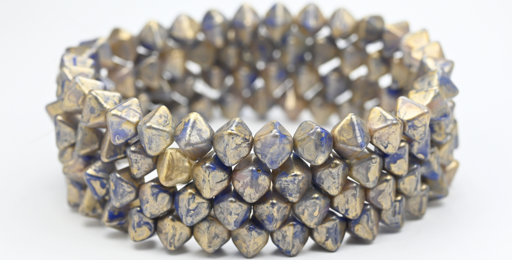 OUTLET 10 grams Hawaiian Flower Beads, 8 x 8 mm, Mixed Colors Blue Gold Splash (MIX-BLUE-86710), Glass, Czech Republic