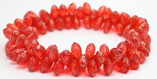 Strawberry Friut Pressed Glass Beads, Transparent Red Copper Lined (129-90060-54200), Glass, Czech Republic ~ STRANDED