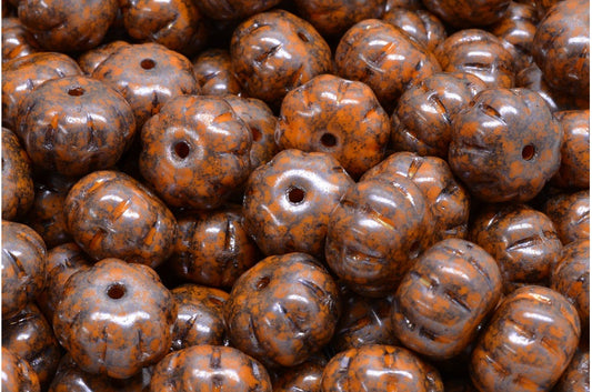 Pumpkin Beads, Opaque Yellow Terracotta Blue (93120-15464), Glass, Czech Republic