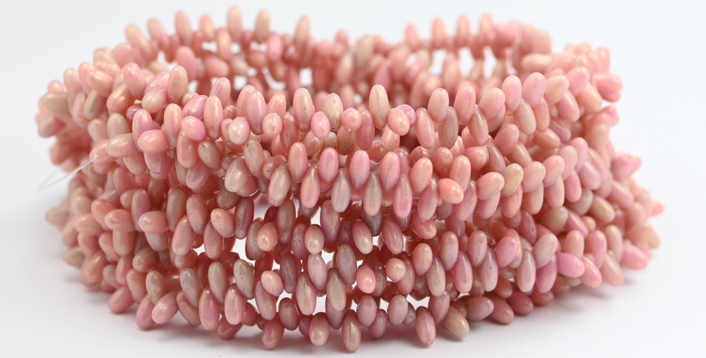 Rice Riso Oval Beads, White Luster Lila (63-02010-14494), Glass, Czech Republic ~ STRANDED