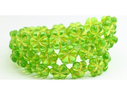 OUTLET 10 grams 6-Petal Flower Pressed Beads, 15 x 15 mm, Emerald Green 54320 (50120-54320), Glass, Czech Republic