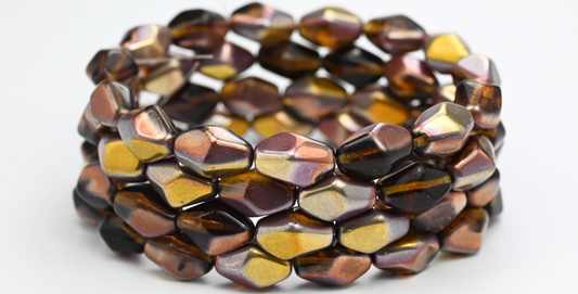 OUTLET 10 grams Pressed Bicone Beads, 14 x 10 mm, Transparent Brown Rose Gold Capri (10210-27101), Glass, Czech Republic