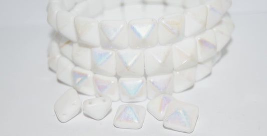 Pressed Glass Beads Pillow, White Ab2 (2H-1312-02010-AB2), Glass, Czech Republic ~ STRANDED