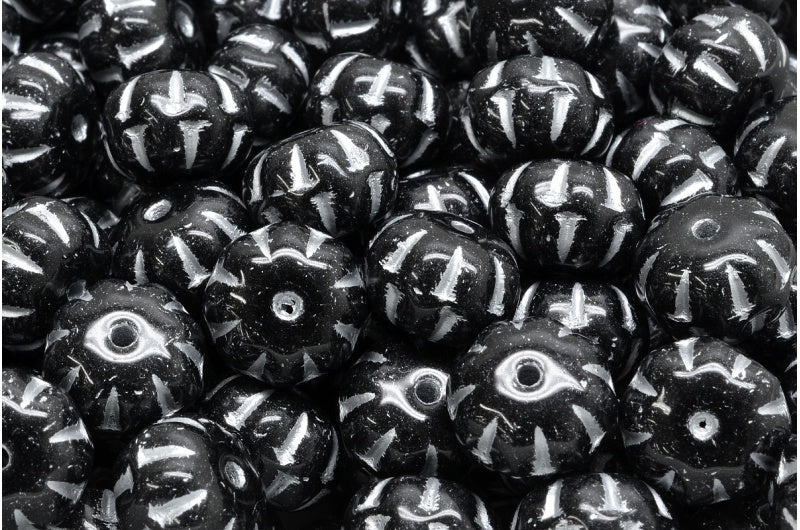 Pumpkin Beads, Black Silver Lined (23980-54301), Glass, Czech Republic