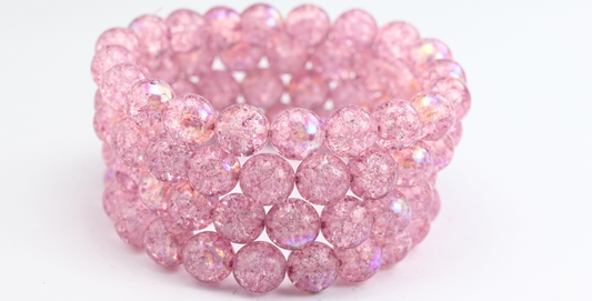 Round Pressed Glass Beads Druck, Crystal Light Fuchsia Pink Crack Ab (10-00030-34306-CRACK-AB), Glass, Czech Republic ~ STRANDED