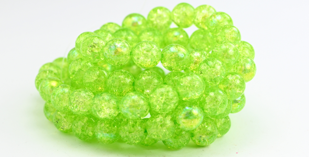 Round Pressed Glass Beads Druck, Crystal Light Green Crack Ab (10-00030-34310-CRACK-AB), Glass, Czech Republic ~ STRANDED
