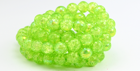Round Pressed Glass Beads Druck, Crystal Light Green Crack Ab (10-00030-34310-CRACK-AB), Glass, Czech Republic ~ STRANDED