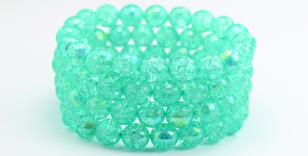 Round Pressed Glass Beads Druck, Crystal Light Turquoise Crack Ab (10-00030-34309-CRACK-AB), Glass, Czech Republic ~ STRANDED