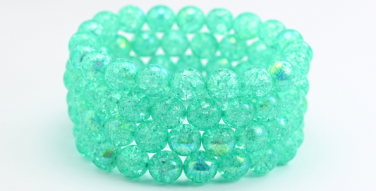 Round Pressed Glass Beads Druck, Crystal Light Turquoise Crack Ab (10-00030-34309-CRACK-AB), Glass, Czech Republic ~ STRANDED