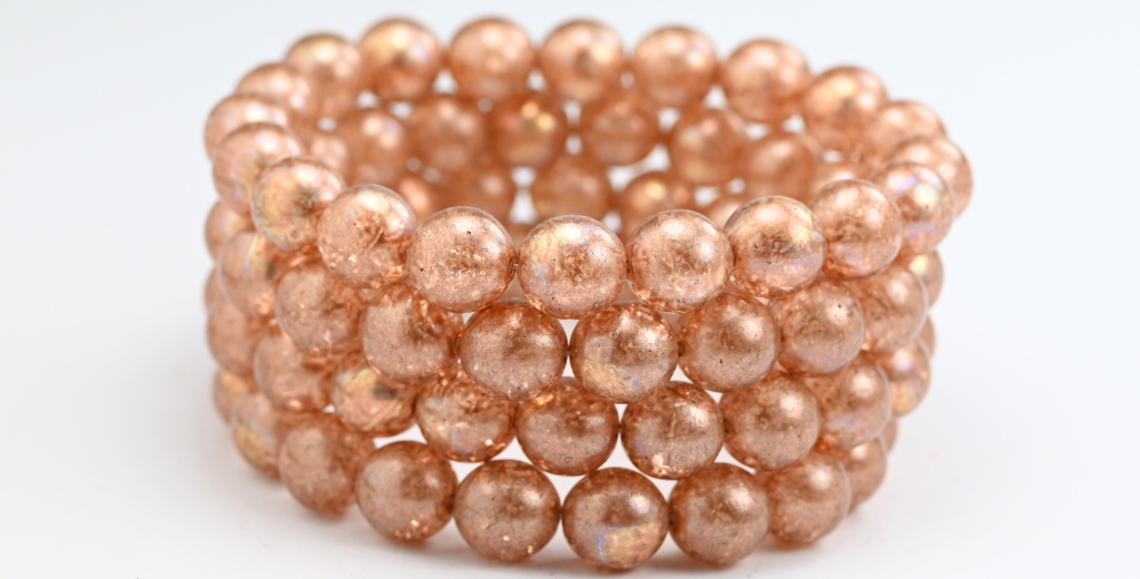 Round Pressed Glass Beads Druck, Crystal Pink Beige Crack Ab (10-00030-34303-CRACK-AB), Glass, Czech Republic ~ STRANDED