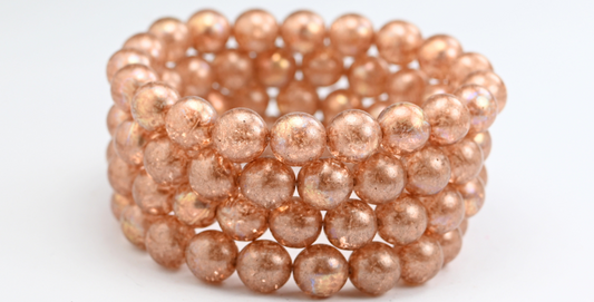 Round Pressed Glass Beads Druck, Crystal Pink Beige Crack Ab (10-00030-34303-CRACK-AB), Glass, Czech Republic ~ STRANDED