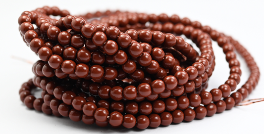 Round Pressed Glass Beads Druck, Wax Brown (5-WAX-BROWN), Glass, Czech Republic ~ STRANDED