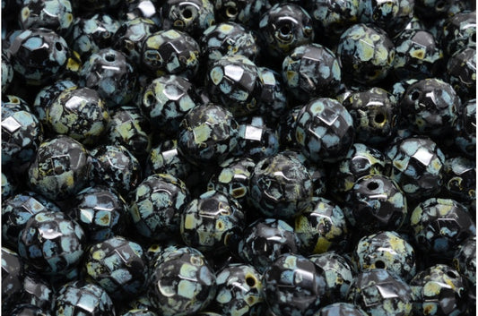 10克多面圆形火抛光珠，8 x 8毫米，黑色洞石（23980-86800），玻璃，捷克共和国